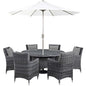 Summon 8 Piece Outdoor Patio Sunbrella® Dining Set, Sunbrella Rattan Wicker, Grey Gray 13532