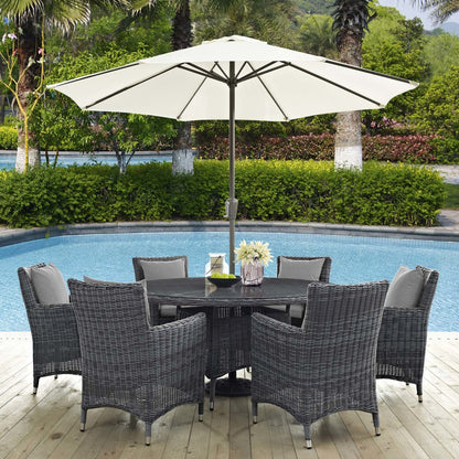 Summon 8 Piece Outdoor Patio Sunbrella® Dining Set, Sunbrella Rattan Wicker, Grey Gray 13532