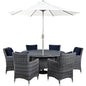 Summon Eight PCS Outdoor Patio Sunbrella Dining Set, Navy, Rattan 11022