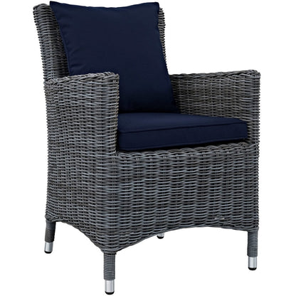 Summon Eight PCS Outdoor Patio Sunbrella Dining Set, Navy, Rattan 11022