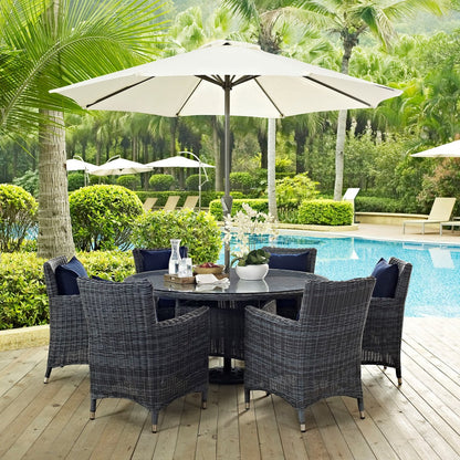 Summon Eight PCS Outdoor Patio Sunbrella Dining Set, Navy, Rattan 11022