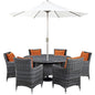 Summon Eight PCS Outdoor Patio Sunbrella Dining Set, Orange, Rattan 11023