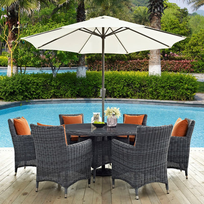 Summon Eight PCS Outdoor Patio Sunbrella Dining Set, Orange, Rattan 11023