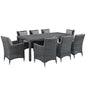 Summon 9 Piece Outdoor Patio Sunbrella® Dining Set, Sunbrella Rattan Wicker, Grey Gray 13536