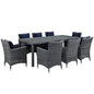 Summon Nine PCS Outdoor Patio Sunbrella Dining Set, Navy, Rattan 11028