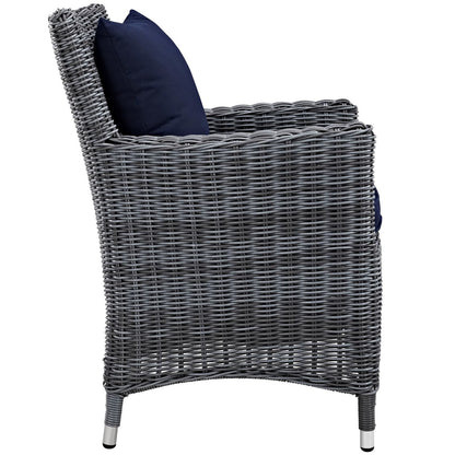 Summon Nine PCS Outdoor Patio Sunbrella Dining Set, Navy, Rattan 11028