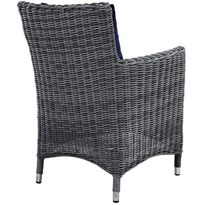 Summon Nine PCS Outdoor Patio Sunbrella Dining Set, Navy, Rattan 11028