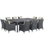 Summon Eleven PCS Outdoor Patio Sunbrella Dining Set, Beige, Rattan 11033