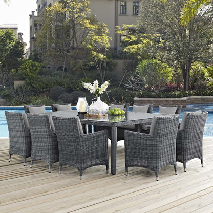 Summon 11 Piece Outdoor Patio Sunbrella® Dining Set, Sunbrella Rattan Wicker, Grey Gray 13540