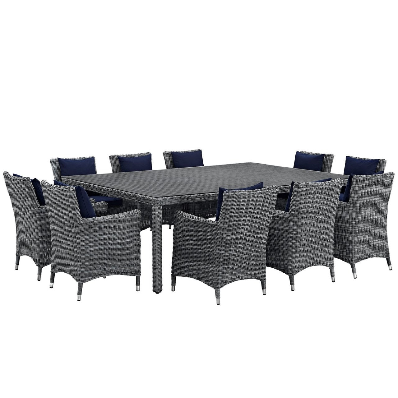 Summon Eleven PCS Outdoor Patio Sunbrella Dining Set, Navy, Rattan 11034