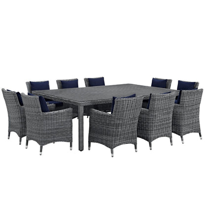Summon Eleven PCS Outdoor Patio Sunbrella Dining Set, Navy, Rattan 11034