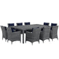 Summon Eleven PCS Outdoor Patio Sunbrella Dining Set, Navy, Rattan 11034