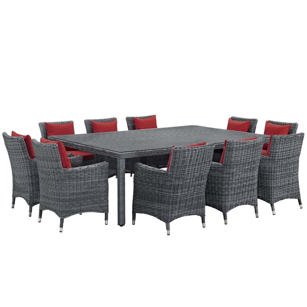 Summon 11 Piece Outdoor Patio Sunbrella® Dining Set, Sunbrella Rattan Wicker, Red 13541