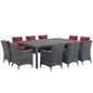 Summon 11 Piece Outdoor Patio Sunbrella® Dining Set, Sunbrella Rattan Wicker, Red 13541