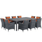 Summon Eleven PCS Outdoor Patio Sunbrella Dining Set, Orange, Rattan 11035