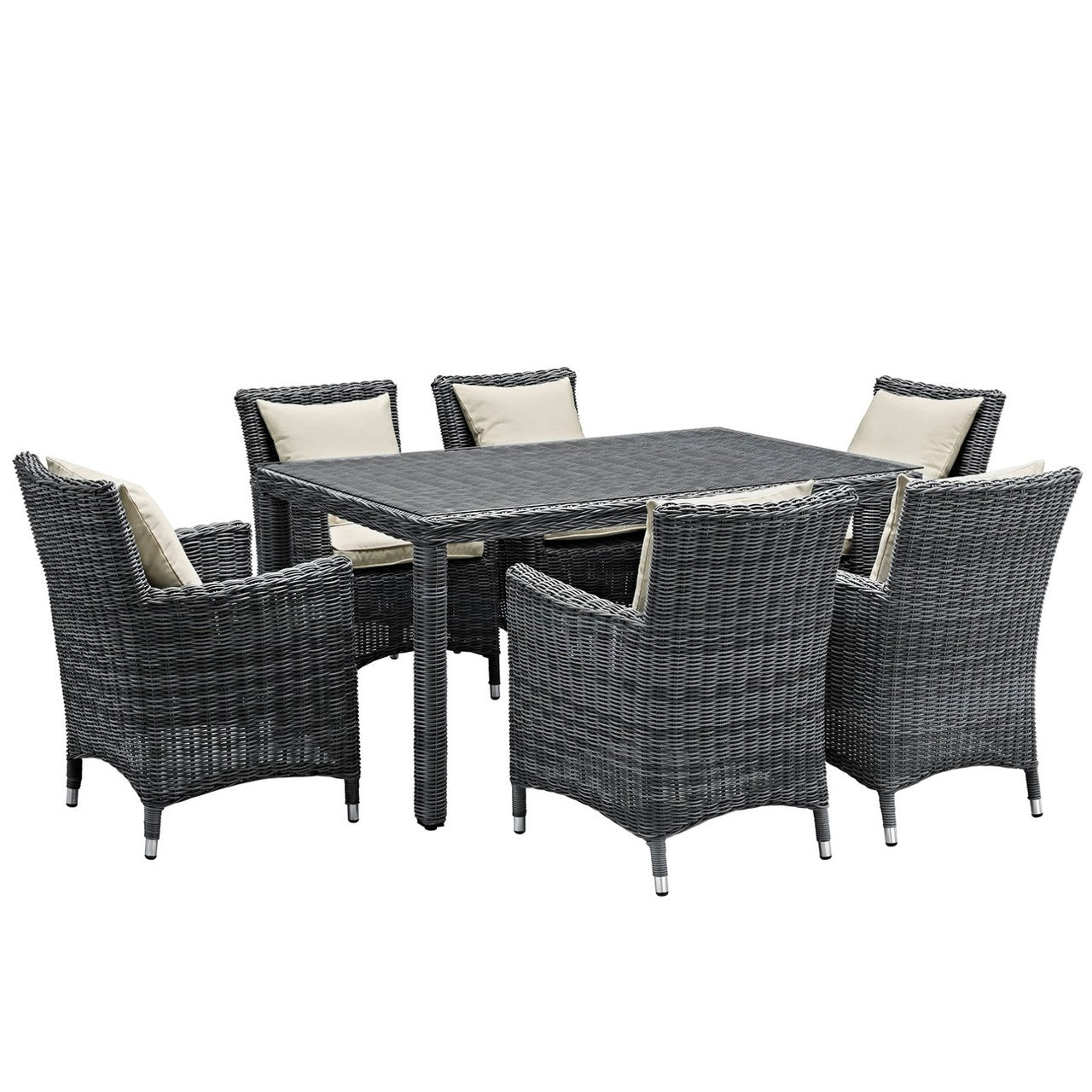 Summon Seven PCS Outdoor Patio Sunbrella Dining Set, Beige, Rattan 11036