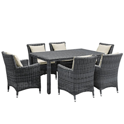 Summon Seven PCS Outdoor Patio Sunbrella Dining Set, Beige, Rattan 11036