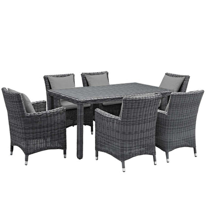Summon 7 Piece Outdoor Patio Sunbrella® Dining Set, Sunbrella Rattan Wicker, Grey Gray 13542
