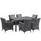 Summon 7 Piece Outdoor Patio Sunbrella® Dining Set, Sunbrella Rattan Wicker, Grey Gray 13542