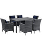 Summon Seven PCS Outdoor Patio Sunbrella Dining Set, Navy, Rattan 11037