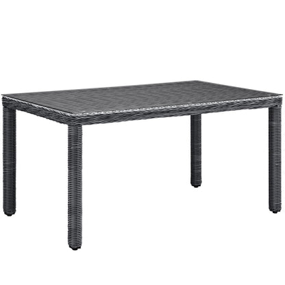 Summon Seven PCS Outdoor Patio Sunbrella Dining Set, Navy, Rattan 11037