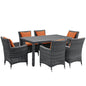 Summon Seven PCS Outdoor Patio Sunbrella Dining Set, Orange, Rattan 11038