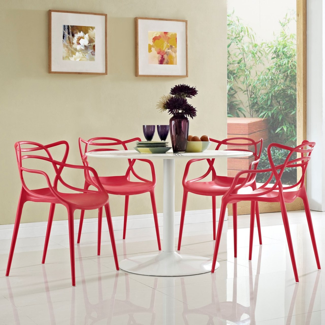 Entangled Dining Set Set of 4, Red, Plastic 11053