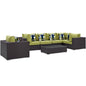 Convene Seven PCS Outdoor Patio Sectional Set, Green, Rattan 11060
