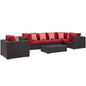 Convene Seven PCS Outdoor Patio Sectional Set, Red, Rattan 11061