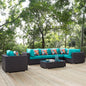 Convene Seven PCS Outdoor Patio Sectional Set, Blue, Rattan 11062