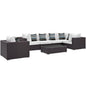 Convene Seven PCS Outdoor Patio Sectional Set, White, Rattan 11063