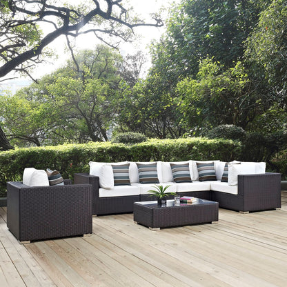 Convene Seven PCS Outdoor Patio Sectional Set, White, Rattan 11063