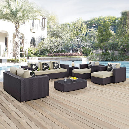 Convene Nine PCS Outdoor Patio Sofa Set, Beige, Rattan 11064