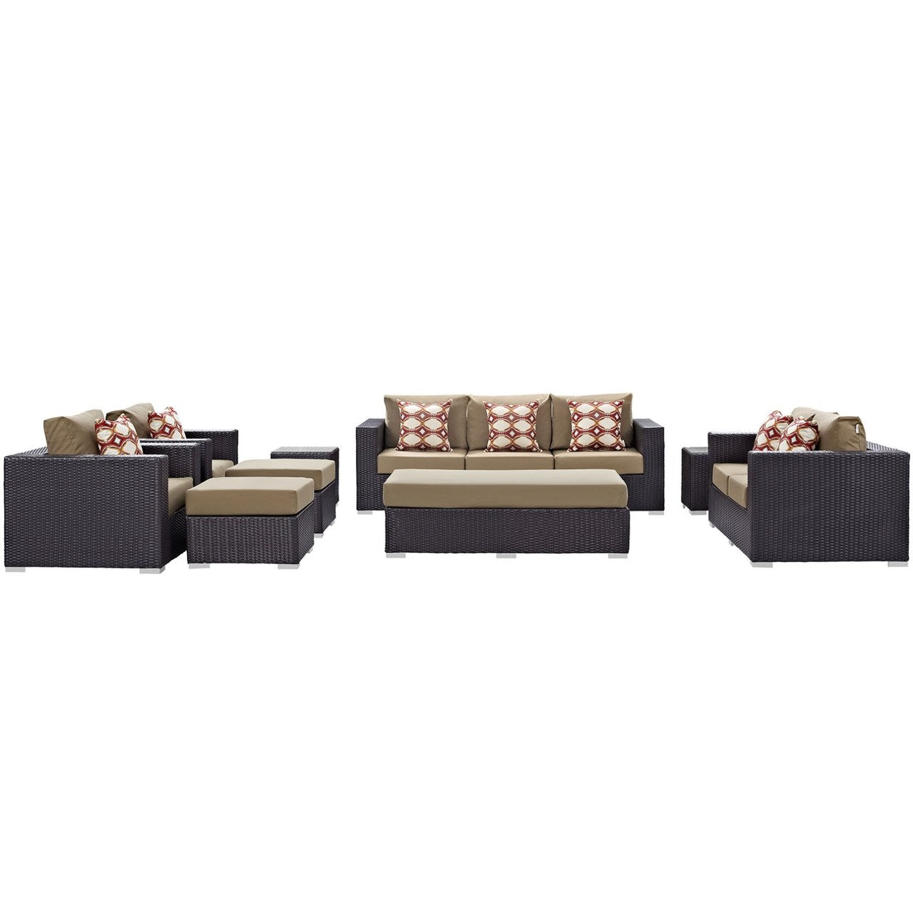 Convene Nine PCS Outdoor Patio Sofa Set, Brown, Rattan 11065
