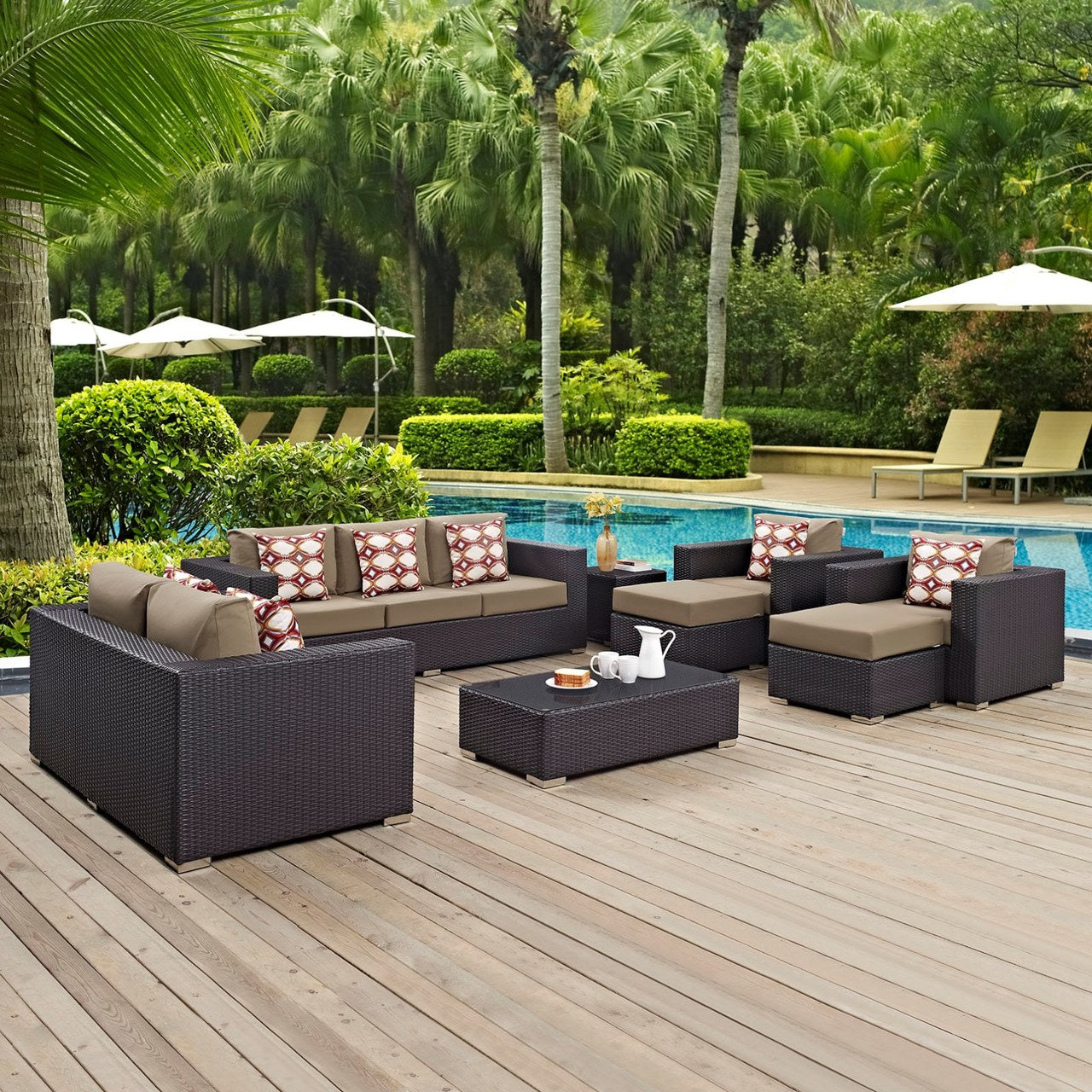 Convene Nine PCS Outdoor Patio Sofa Set, Brown, Rattan 11065