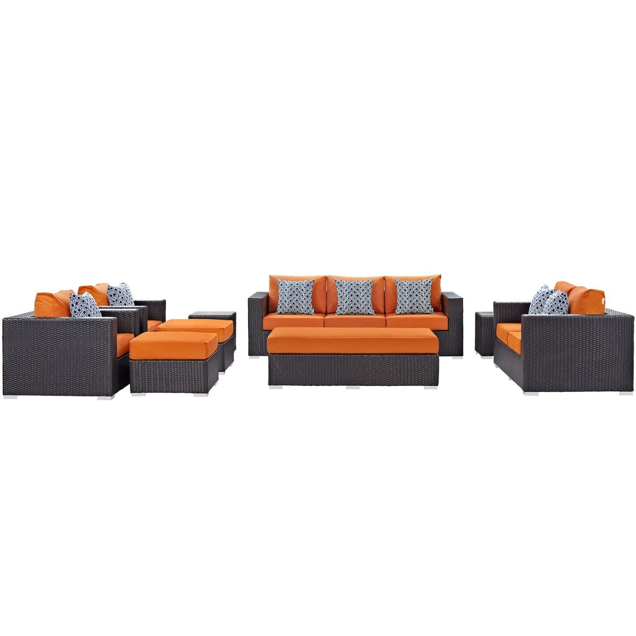 Convene Nine PCS Outdoor Patio Sofa Set, Orange, Rattan 11066