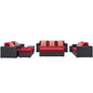 Convene Nine PCS Outdoor Patio Sofa Set, Red, Rattan 11068