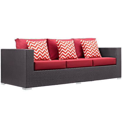 Convene Nine PCS Outdoor Patio Sofa Set, Red, Rattan 11068