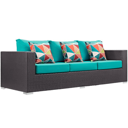 Convene Nine PCS Outdoor Patio Sofa Set, Blue, Rattan 11069