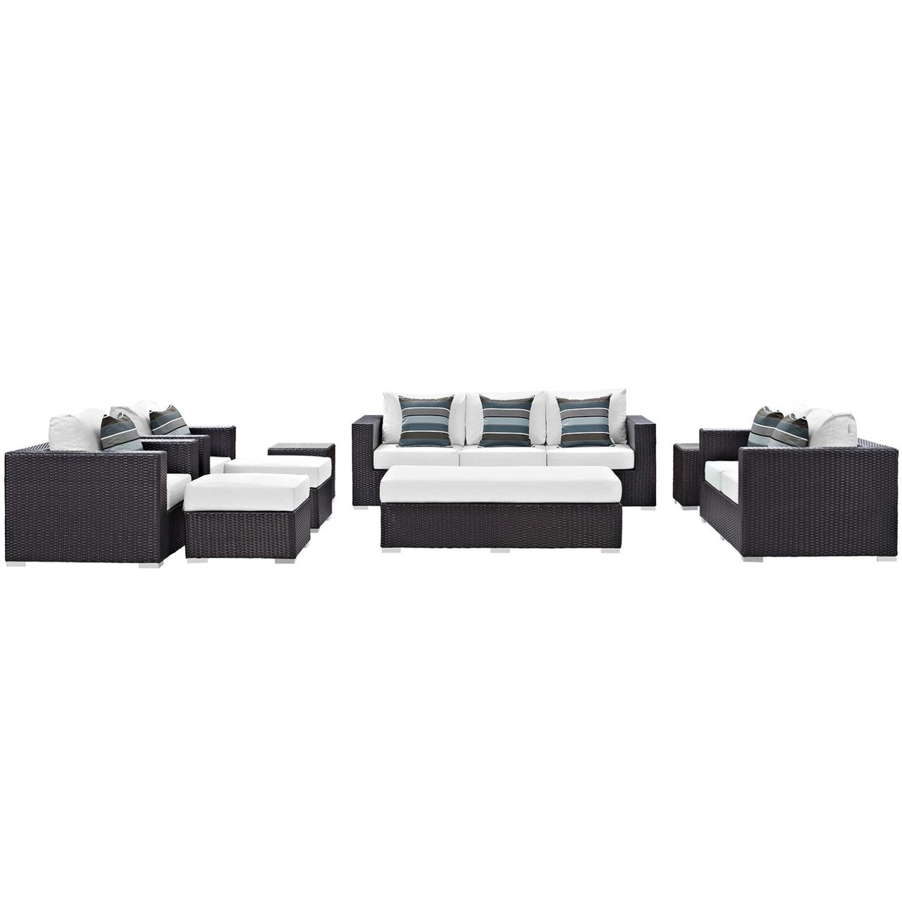 Convene Nine PCS Outdoor Patio Sofa Set, White, Rattan 11070