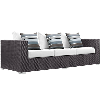 Convene Nine PCS Outdoor Patio Sofa Set, White, Rattan 11070