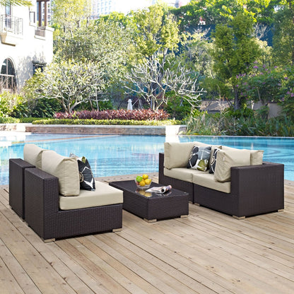 Convene Five PCS Outdoor Patio Sectional Set, Beige, Rattan 11071