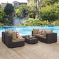 Convene Five PCS Outdoor Patio Sectional Set, Brown, Rattan 11072