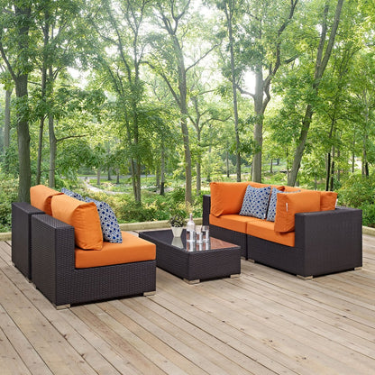 Convene Five PCS Outdoor Patio Sectional Set, Orange, Rattan 11073