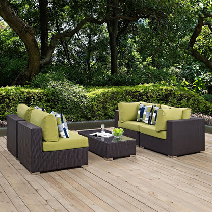 Convene Five PCS Outdoor Patio Sectional Set, Green, Rattan 11074