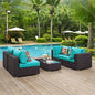 Convene Five PCS Outdoor Patio Sectional Set, Blue, Rattan 11076