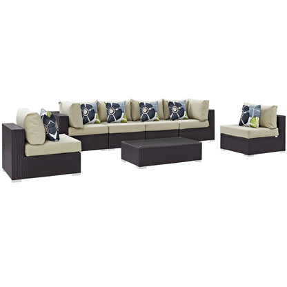 Convene Seven PCS Outdoor Patio Sectional Set, Beige, Rattan 11078