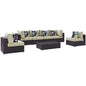 Convene Seven PCS Outdoor Patio Sectional Set, Beige, Rattan 11078