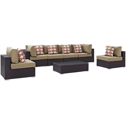 Convene Seven PCS Outdoor Patio Sectional Set, Brown, Rattan 11079