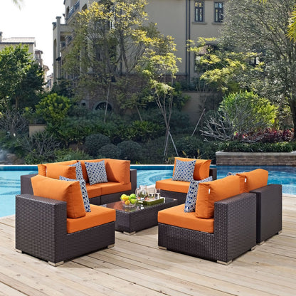 Convene Seven PCS Outdoor Patio Sectional Set, Orange, Rattan 11080